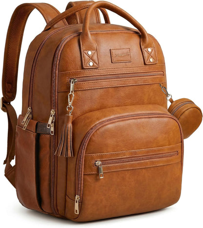 Premium Vegan Leather Diaper Bag Backpack with Waterproof Changing Pad, Reinforced Zippers & Odor-Free, 20 Pockets Pro Organizer, Fits 15.6" Laptop, Stroller Straps, Baby Bag for Mom, Grey