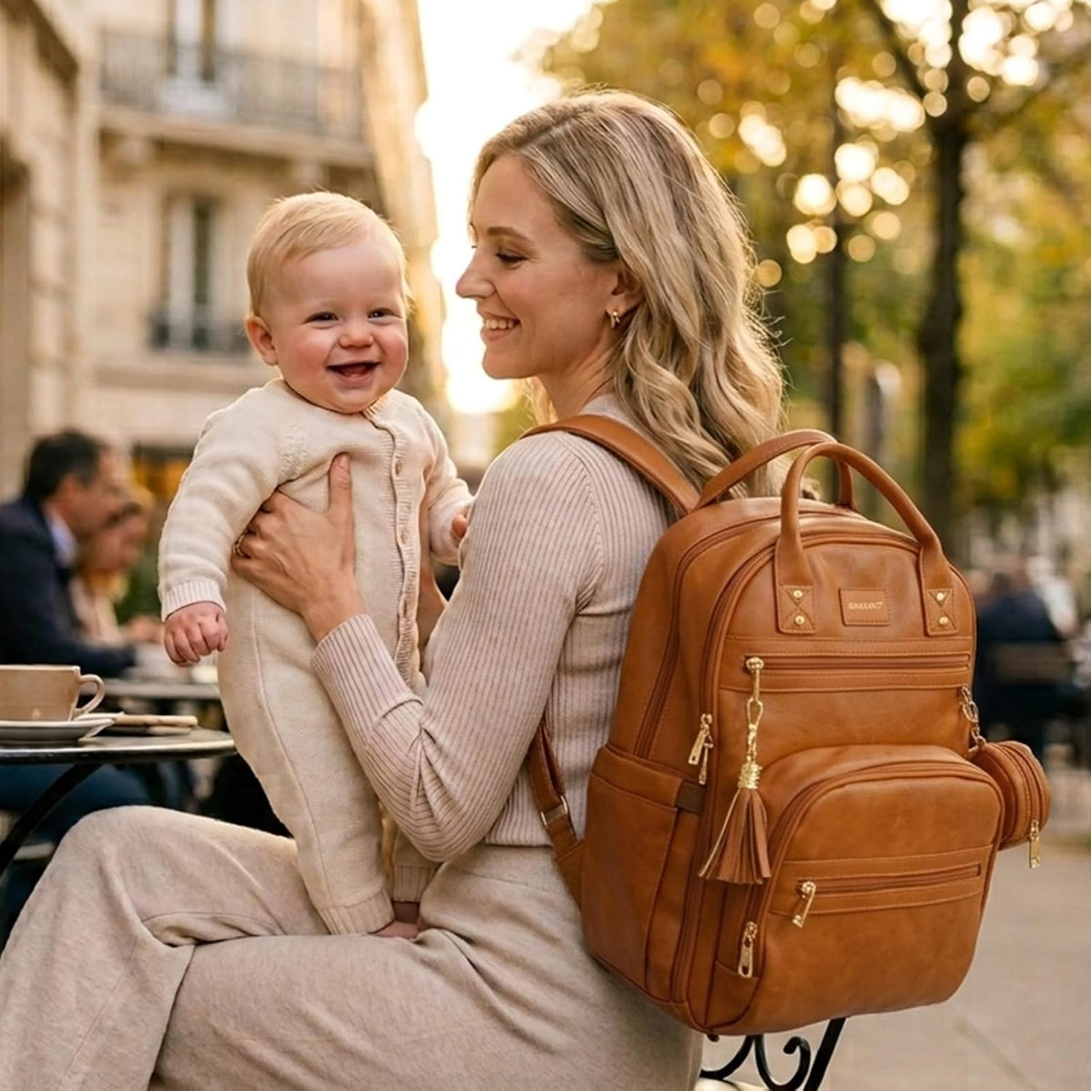 Premium Vegan Leather Diaper Bag Backpack with Waterproof Changing Pad, Reinforced Zippers & Odor-Free, 20 Pockets Pro Organizer, Fits 15.6" Laptop, Stroller Straps, Baby Bag for Mom, Grey