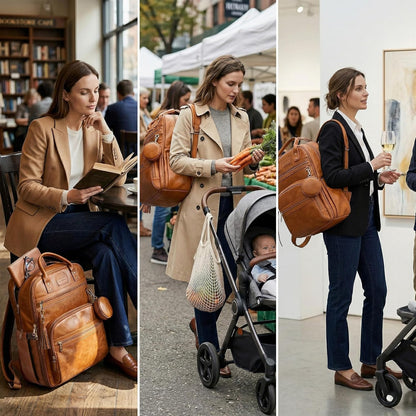 Premium Vegan Leather Diaper Bag Backpack with Waterproof Changing Pad, Reinforced Zippers & Odor-Free, 20 Pockets Pro Organizer, Fits 15.6" Laptop, Stroller Straps, Baby Bag for Mom, Grey