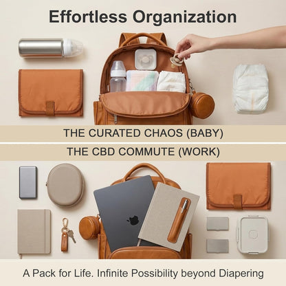 Premium Vegan Leather Diaper Bag Backpack with Waterproof Changing Pad, Reinforced Zippers & Odor-Free, 20 Pockets Pro Organizer, Fits 15.6" Laptop, Stroller Straps, Baby Bag for Mom, Grey
