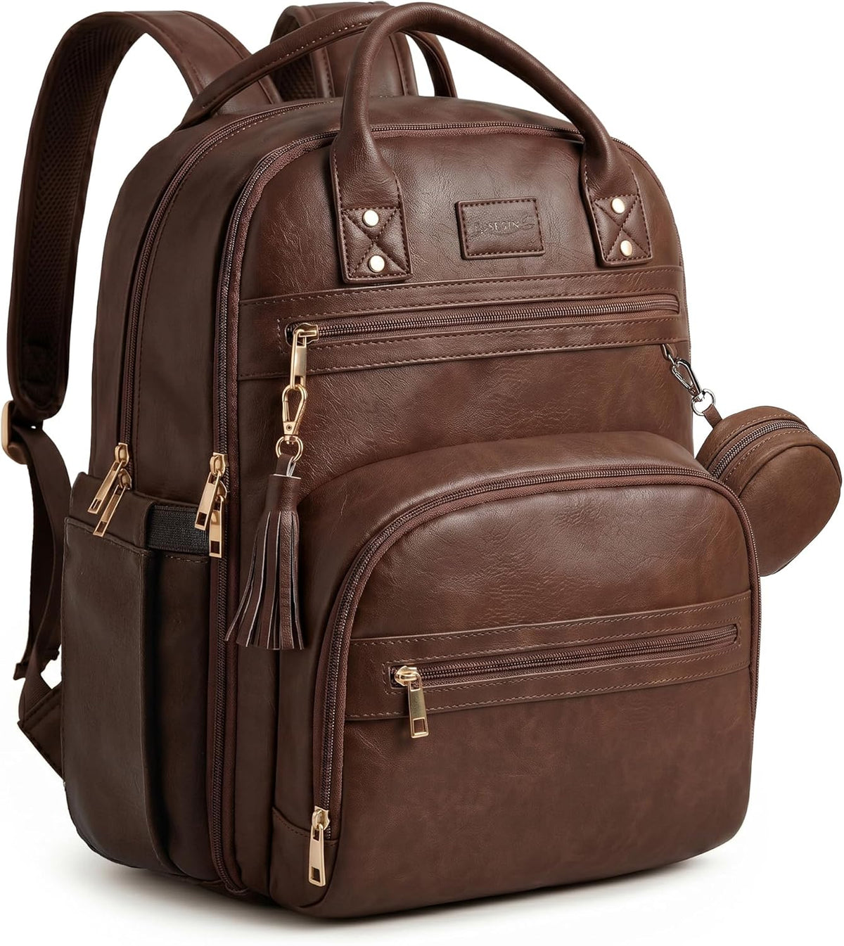 Premium Vegan Leather Diaper Bag Backpack with Waterproof Changing Pad, Reinforced Zippers & Odor-Free, 20 Pockets Pro Organizer, Fits 15.6" Laptop, Stroller Straps, Baby Bag for Mom, Grey