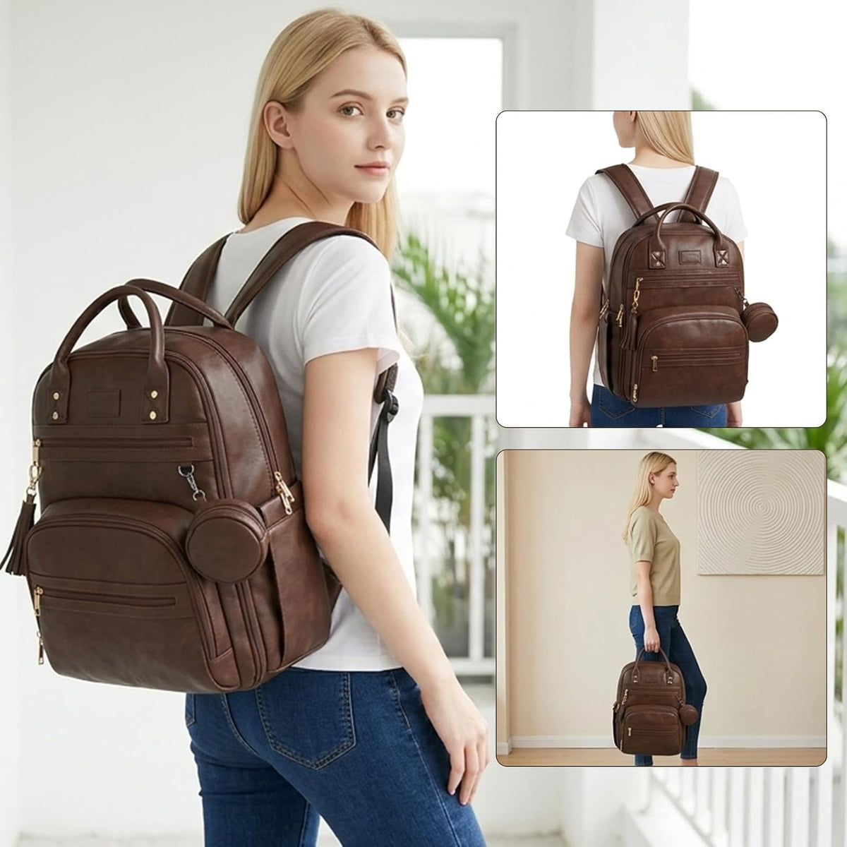 Premium Vegan Leather Diaper Bag Backpack with Waterproof Changing Pad, Reinforced Zippers & Odor-Free, 20 Pockets Pro Organizer, Fits 15.6" Laptop, Stroller Straps, Baby Bag for Mom, Grey