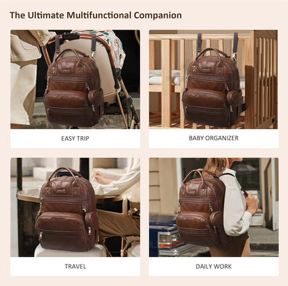 Premium Vegan Leather Diaper Bag Backpack with Waterproof Changing Pad, Reinforced Zippers & Odor-Free, 20 Pockets Pro Organizer, Fits 15.6" Laptop, Stroller Straps, Baby Bag for Mom, Grey