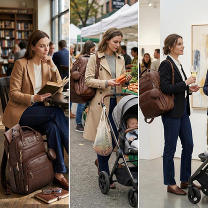 Premium Vegan Leather Diaper Bag Backpack with Waterproof Changing Pad, Reinforced Zippers & Odor-Free, 20 Pockets Pro Organizer, Fits 15.6" Laptop, Stroller Straps, Baby Bag for Mom, Grey