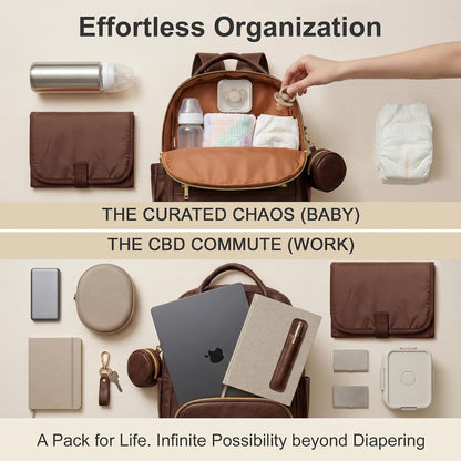 Premium Vegan Leather Diaper Bag Backpack with Waterproof Changing Pad, Reinforced Zippers & Odor-Free, 20 Pockets Pro Organizer, Fits 15.6" Laptop, Stroller Straps, Baby Bag for Mom, Grey