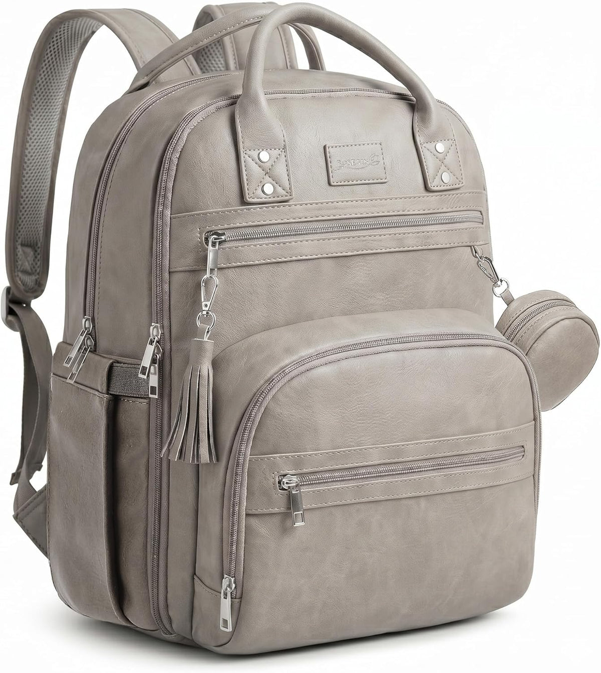Premium Vegan Leather Diaper Bag Backpack with Waterproof Changing Pad, Reinforced Zippers & Odor-Free, 20 Pockets Pro Organizer, Fits 15.6" Laptop, Stroller Straps, Baby Bag for Mom, Grey