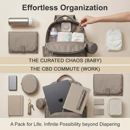 Premium Vegan Leather Diaper Bag Backpack with Waterproof Changing Pad, Reinforced Zippers & Odor-Free, 20 Pockets Pro Organizer, Fits 15.6" Laptop, Stroller Straps, Baby Bag for Mom, Grey