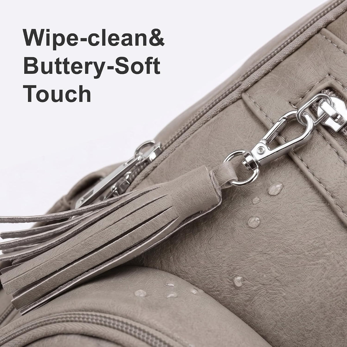 Premium Vegan Leather Diaper Bag Backpack with Waterproof Changing Pad, Reinforced Zippers & Odor-Free, 20 Pockets Pro Organizer, Fits 15.6" Laptop, Stroller Straps, Baby Bag for Mom, Grey