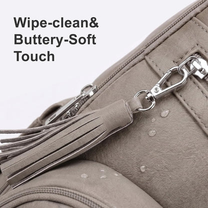 Premium Vegan Leather Diaper Bag Backpack with Waterproof Changing Pad, Reinforced Zippers & Odor-Free, 20 Pockets Pro Organizer, Fits 15.6" Laptop, Stroller Straps, Baby Bag for Mom, Grey