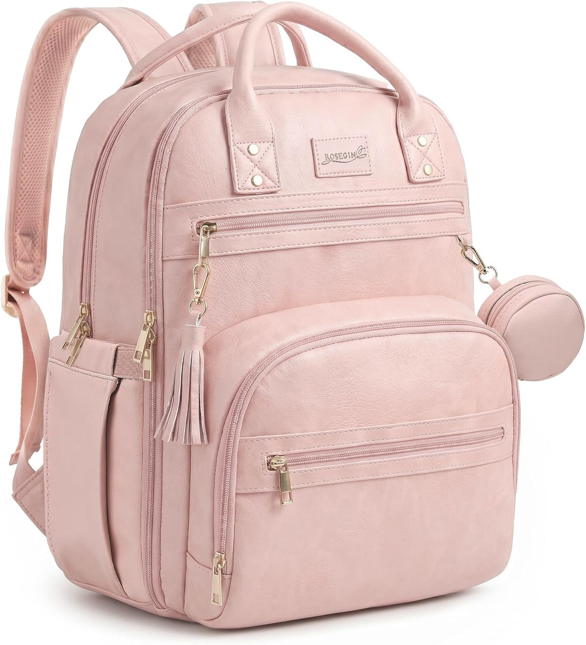 Premium Vegan Leather Diaper Bag Backpack with Waterproof Changing Pad, Reinforced Zippers & Odor-Free, 20 Pockets Pro Organizer, Fits 15.6" Laptop, Stroller Straps, Baby Bag for Mom, Grey
