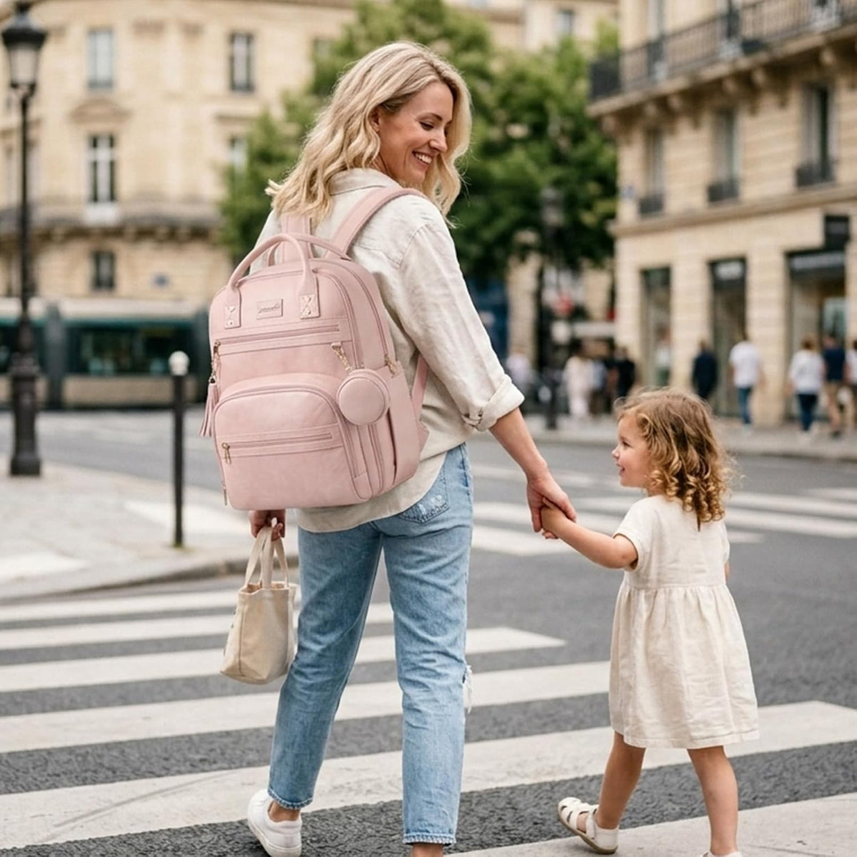 Premium Vegan Leather Diaper Bag Backpack with Waterproof Changing Pad, Reinforced Zippers & Odor-Free, 20 Pockets Pro Organizer, Fits 15.6" Laptop, Stroller Straps, Baby Bag for Mom, Grey