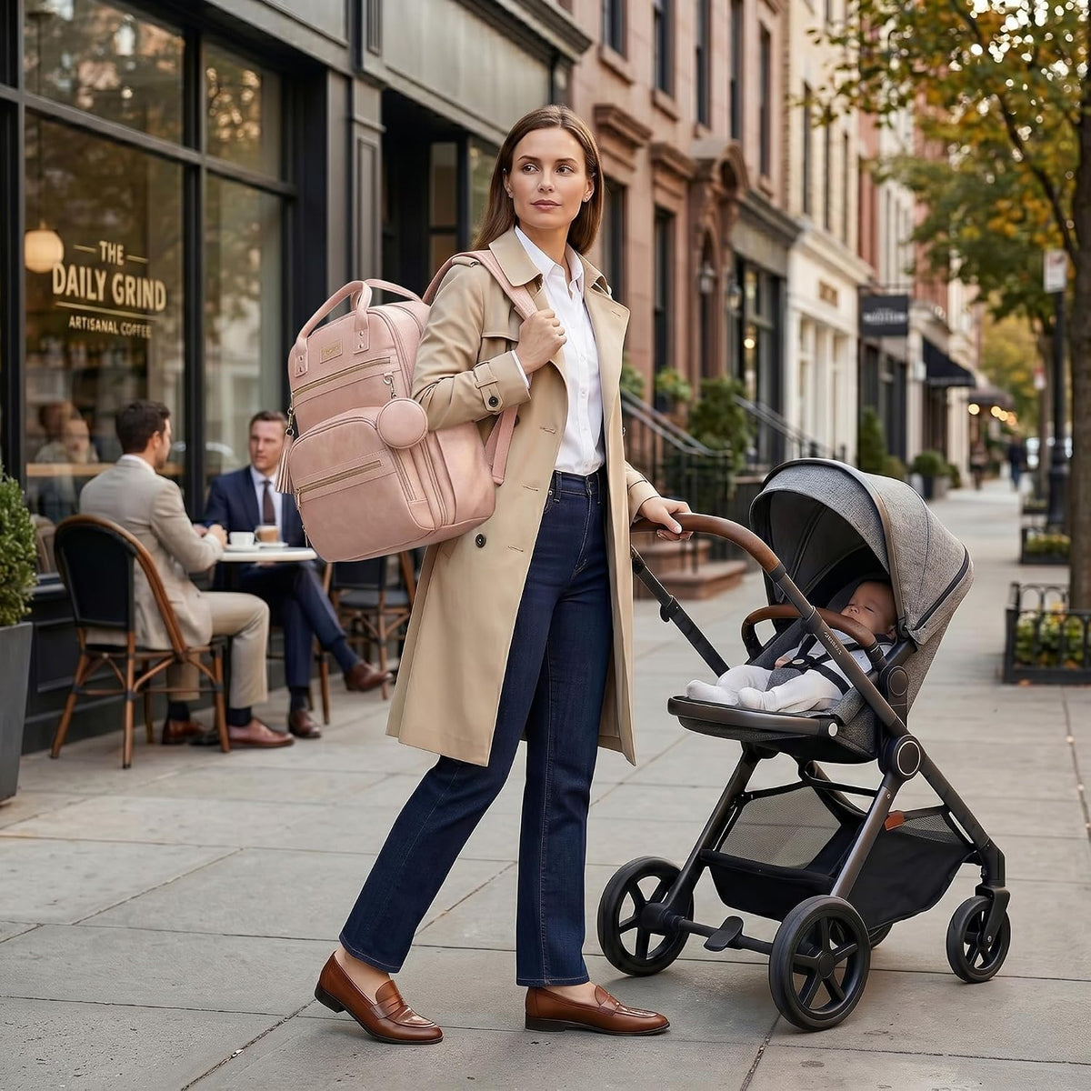 Premium Vegan Leather Diaper Bag Backpack with Waterproof Changing Pad, Reinforced Zippers & Odor-Free, 20 Pockets Pro Organizer, Fits 15.6" Laptop, Stroller Straps, Baby Bag for Mom, Grey