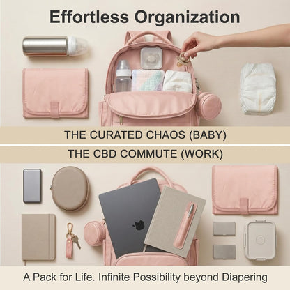 Premium Vegan Leather Diaper Bag Backpack with Waterproof Changing Pad, Reinforced Zippers & Odor-Free, 20 Pockets Pro Organizer, Fits 15.6" Laptop, Stroller Straps, Baby Bag for Mom, Grey