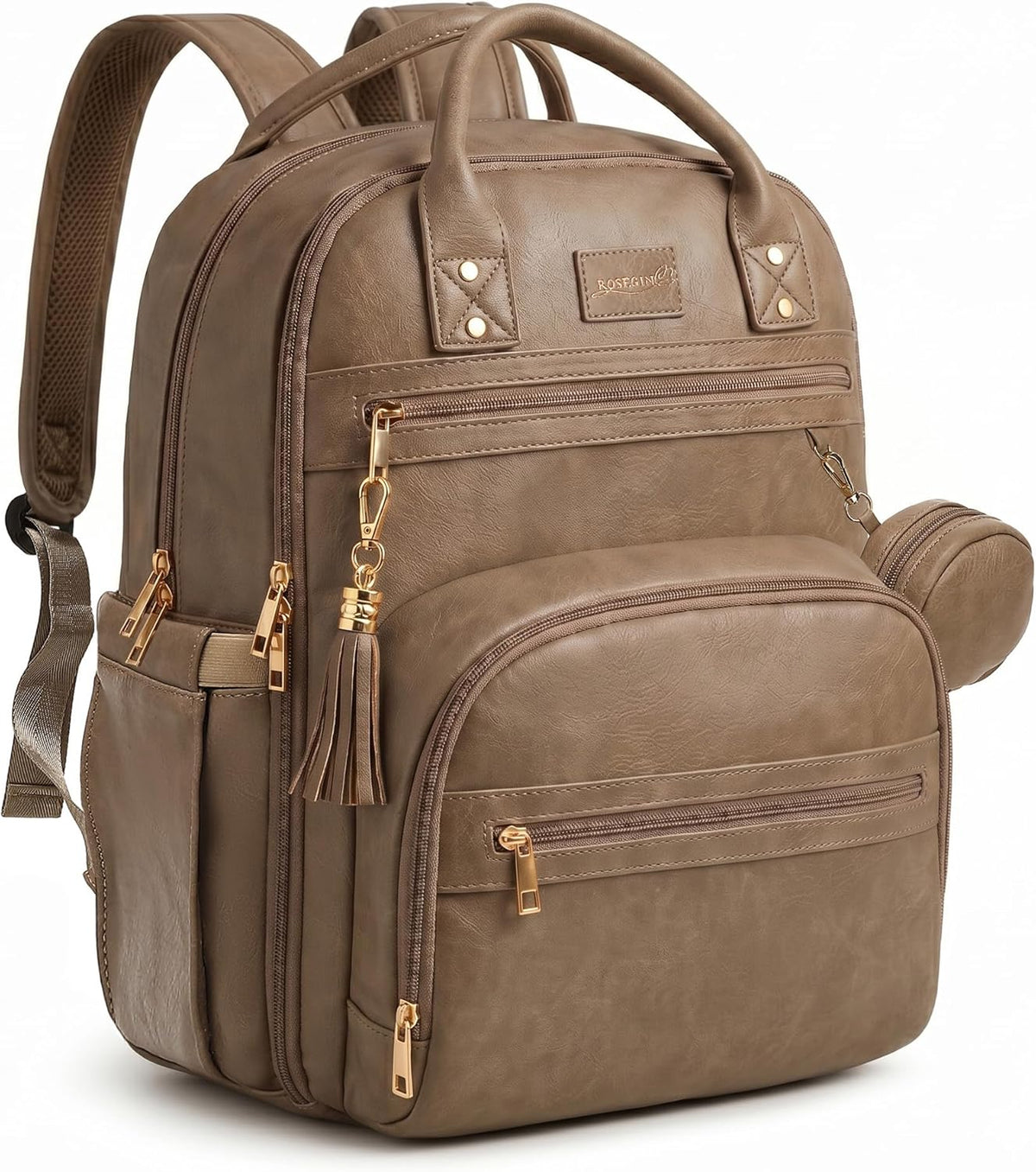 Premium Vegan Leather Diaper Bag Backpack with Waterproof Changing Pad, Reinforced Zippers & Odor-Free, 20 Pockets Pro Organizer, Fits 15.6" Laptop, Stroller Straps, Baby Bag for Mom, Grey