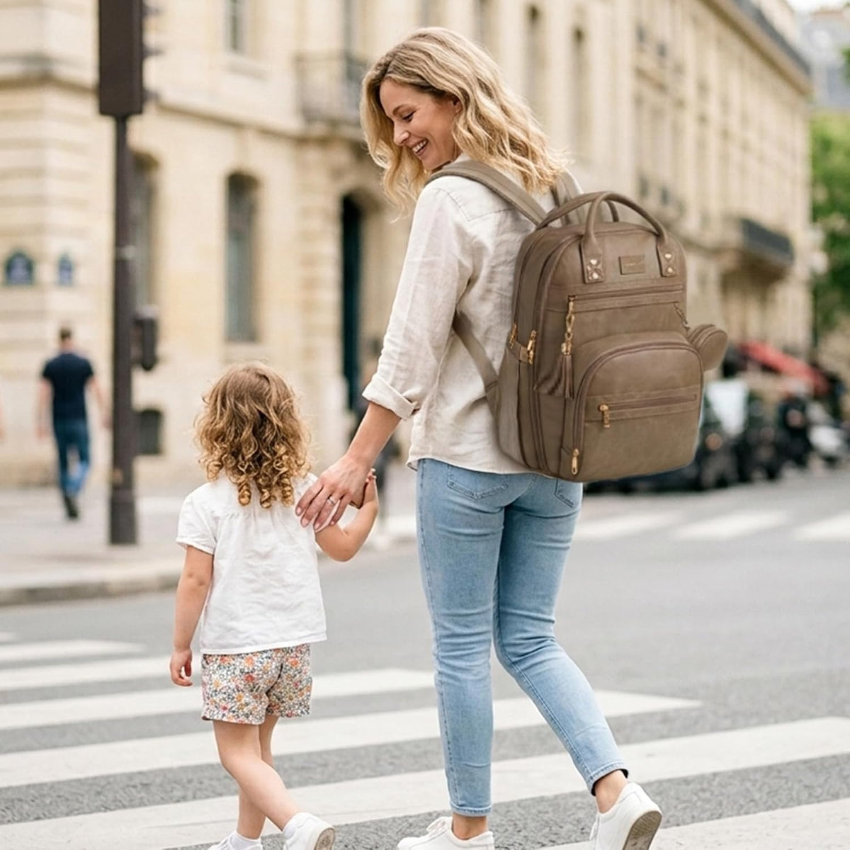 Premium Vegan Leather Diaper Bag Backpack with Waterproof Changing Pad, Reinforced Zippers & Odor-Free, 20 Pockets Pro Organizer, Fits 15.6" Laptop, Stroller Straps, Baby Bag for Mom, Grey
