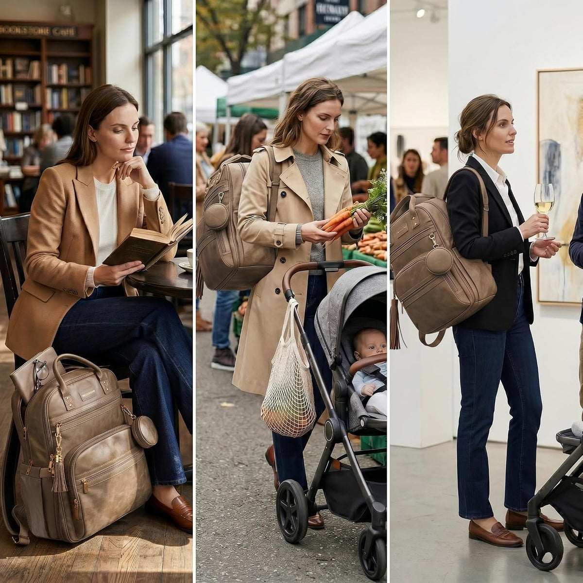 Premium Vegan Leather Diaper Bag Backpack with Waterproof Changing Pad, Reinforced Zippers & Odor-Free, 20 Pockets Pro Organizer, Fits 15.6" Laptop, Stroller Straps, Baby Bag for Mom, Grey