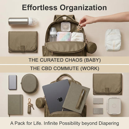 Premium Vegan Leather Diaper Bag Backpack with Waterproof Changing Pad, Reinforced Zippers & Odor-Free, 20 Pockets Pro Organizer, Fits 15.6" Laptop, Stroller Straps, Baby Bag for Mom, Grey
