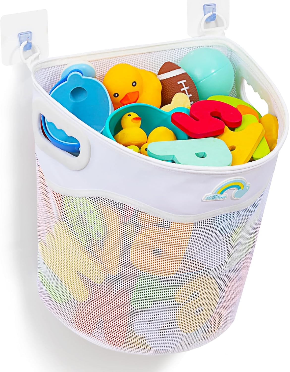 Quick-Fetch Way Mesh Bath Toy Holder, Wide Opening and Large Capacity Bath tub Toy Storage for Easy Access to Toys, Space-Saving Wall-Mounted Bath Toy Organizer, Quick Dry Bathtub Toy Holder