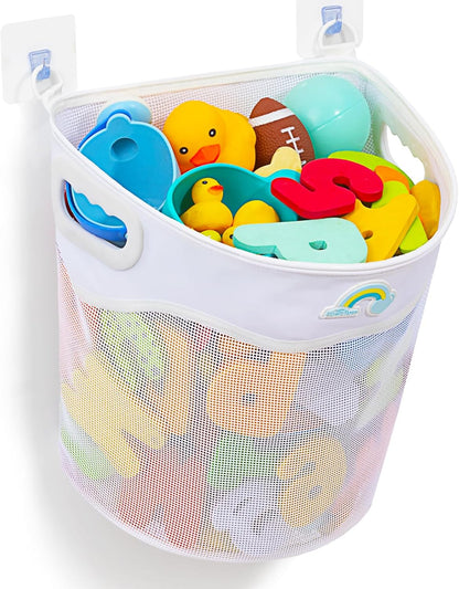 Quick-Fetch Way Mesh Bath Toy Holder, Wide Opening and Large Capacity Bath tub Toy Storage for Easy Access to Toys, Space-Saving Wall-Mounted Bath Toy Organizer, Quick Dry Bathtub Toy Holder