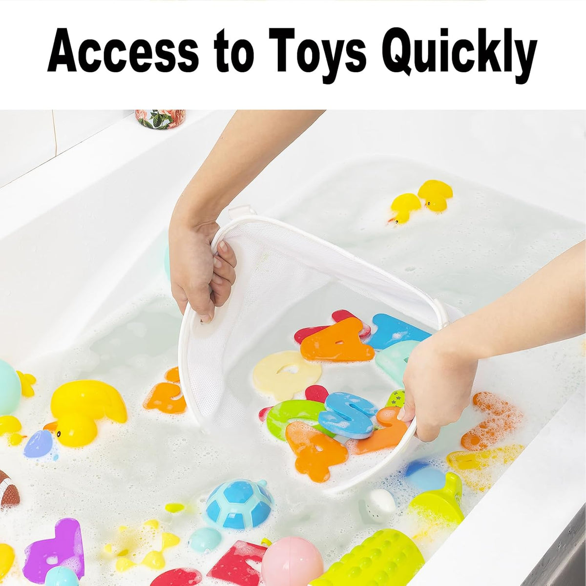 Quick-Fetch Way Mesh Bath Toy Holder, Wide Opening and Large Capacity Bath tub Toy Storage for Easy Access to Toys, Space-Saving Wall-Mounted Bath Toy Organizer, Quick Dry Bathtub Toy Holder