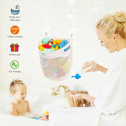 Quick-Fetch Way Mesh Bath Toy Holder, Wide Opening and Large Capacity Bath tub Toy Storage for Easy Access to Toys, Space-Saving Wall-Mounted Bath Toy Organizer, Quick Dry Bathtub Toy Holder