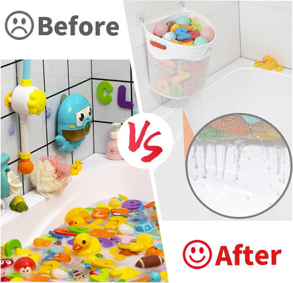Quick-Fetch Way Mesh Bath Toy Holder, Wide Opening and Large Capacity Bath tub Toy Storage for Easy Access to Toys, Space-Saving Wall-Mounted Bath Toy Organizer, Quick Dry Bathtub Toy Holder