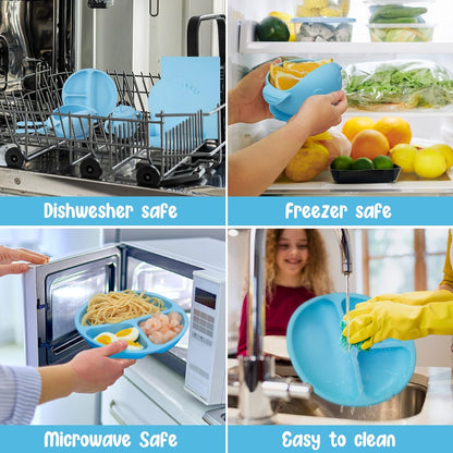 Baby Feeding Utensils Set, 7 Pcs Silicone Toddler Eating Supplies - Adjustable Bibs, Suction Divided Plate, Placemat, Suction Bowls, Straw Sippy Cup, Etc - Baby Led Weaning Supplies
