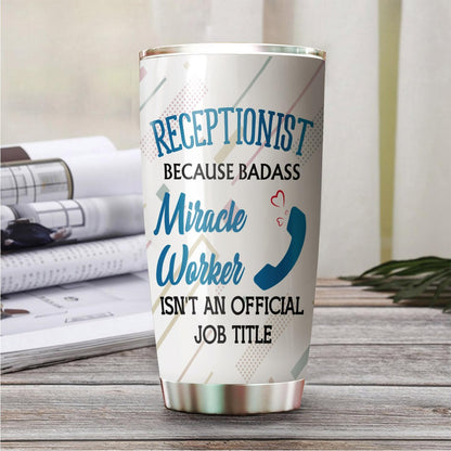 Office Tumbler Stainless Steel 20oz Straw Lid, Funny Front Desk Gifts Bulk For Birthday Christmas, National Receptionists Day Gifts For Women Men Coffee Cup