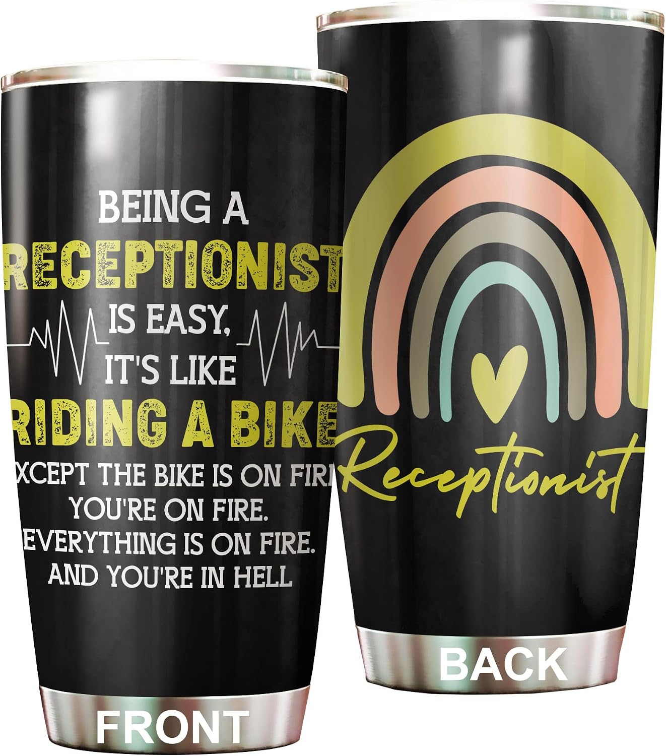 Office Tumbler Stainless Steel 20oz Straw Lid, Funny Front Desk Gifts Bulk For Birthday Christmas, National Receptionists Day Gifts For Women Men Coffee Cup