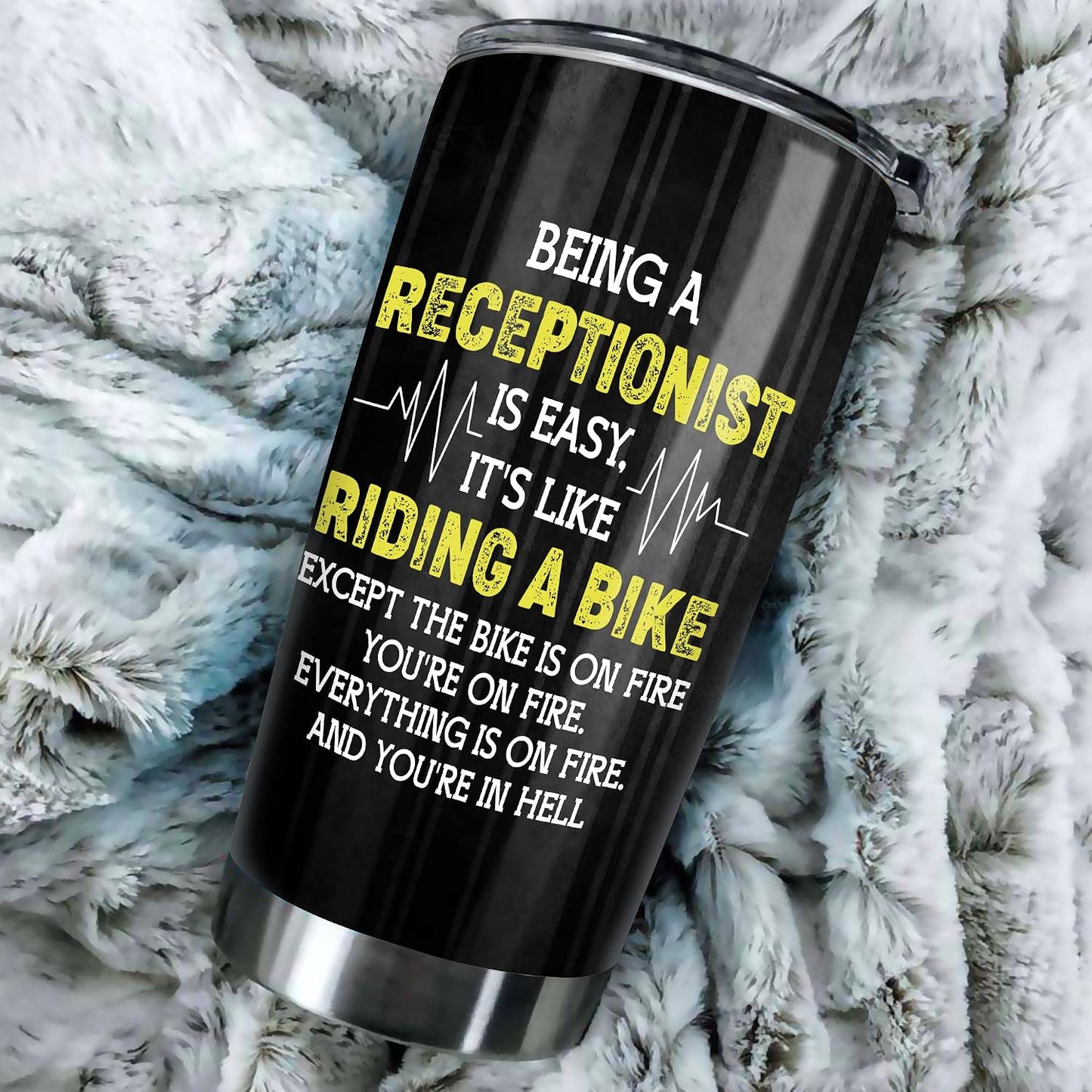Office Tumbler Stainless Steel 20oz Straw Lid, Funny Front Desk Gifts Bulk For Birthday Christmas, National Receptionists Day Gifts For Women Men Coffee Cup
