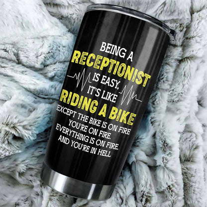 Office Tumbler Stainless Steel 20oz Straw Lid, Funny Front Desk Gifts Bulk For Birthday Christmas, National Receptionists Day Gifts For Women Men Coffee Cup