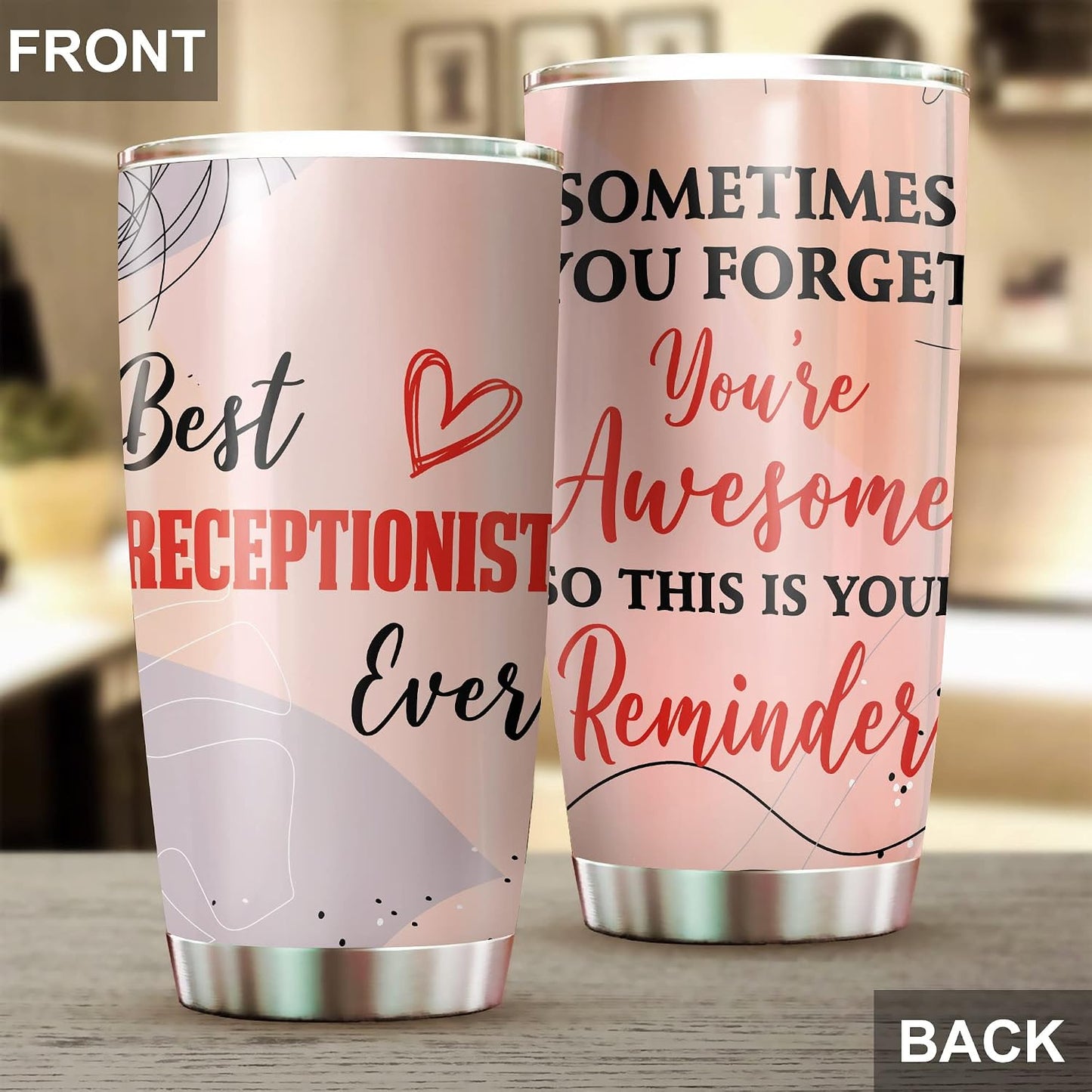 Office Tumbler Stainless Steel 20oz Straw Lid, Funny Front Desk Gifts Bulk For Birthday Christmas, National Receptionists Day Gifts For Women Men Coffee Cup