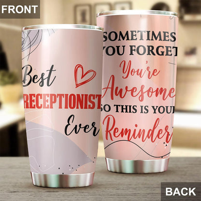 Office Tumbler Stainless Steel 20oz Straw Lid, Funny Front Desk Gifts Bulk For Birthday Christmas, National Receptionists Day Gifts For Women Men Coffee Cup