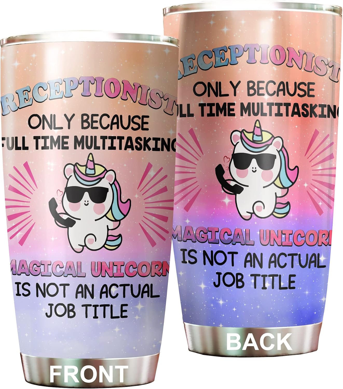 Office Tumbler Stainless Steel 20oz Straw Lid, Funny Front Desk Gifts Bulk For Birthday Christmas, National Receptionists Day Gifts For Women Men Coffee Cup