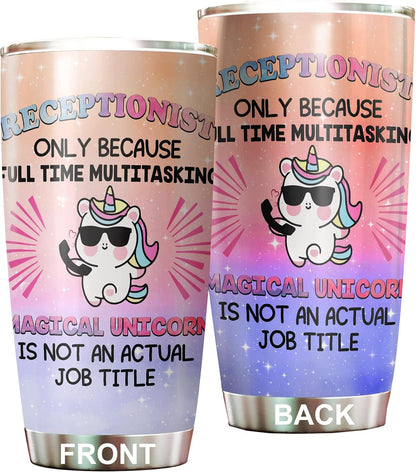 Office Tumbler Stainless Steel 20oz Straw Lid, Funny Front Desk Gifts Bulk For Birthday Christmas, National Receptionists Day Gifts For Women Men Coffee Cup