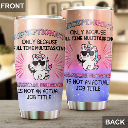 Office Tumbler Stainless Steel 20oz Straw Lid, Funny Front Desk Gifts Bulk For Birthday Christmas, National Receptionists Day Gifts For Women Men Coffee Cup