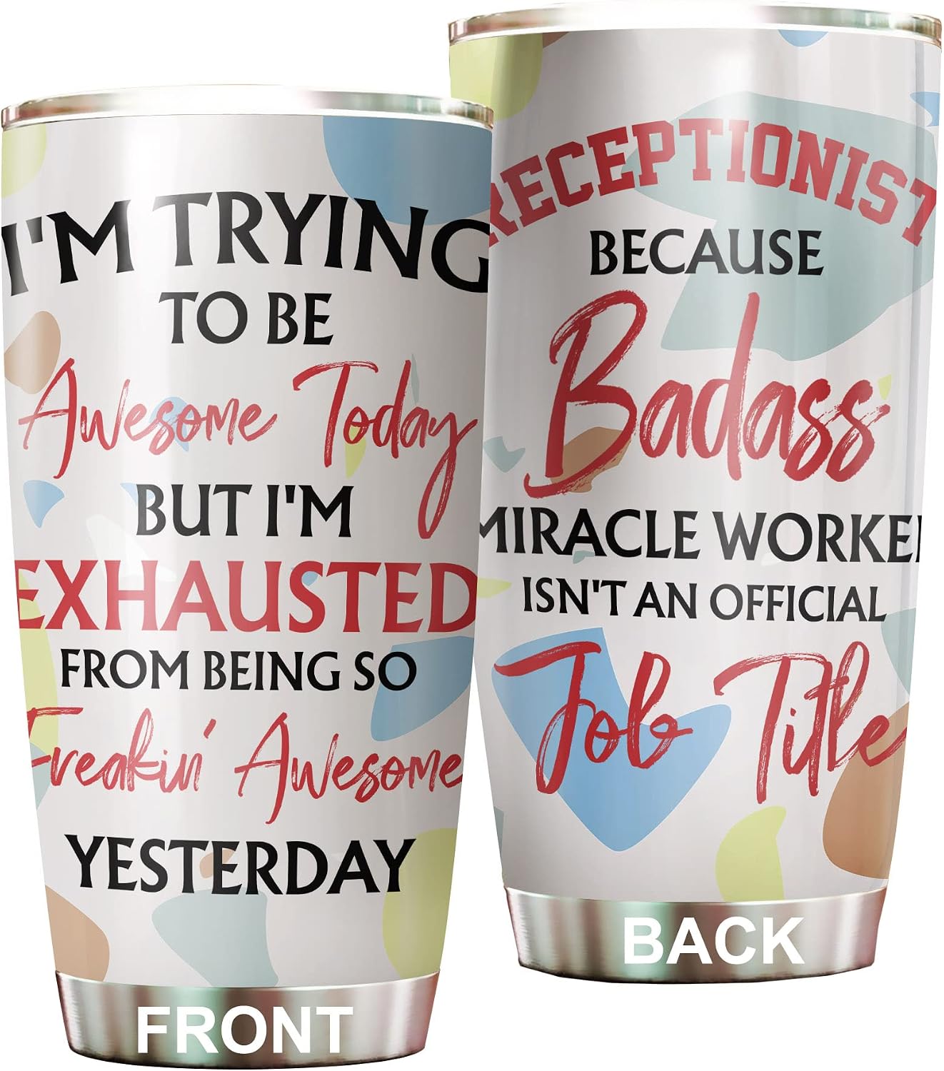 Office Tumbler Stainless Steel 20oz Straw Lid, Funny Front Desk Gifts Bulk For Birthday Christmas, National Receptionists Day Gifts For Women Men Coffee Cup
