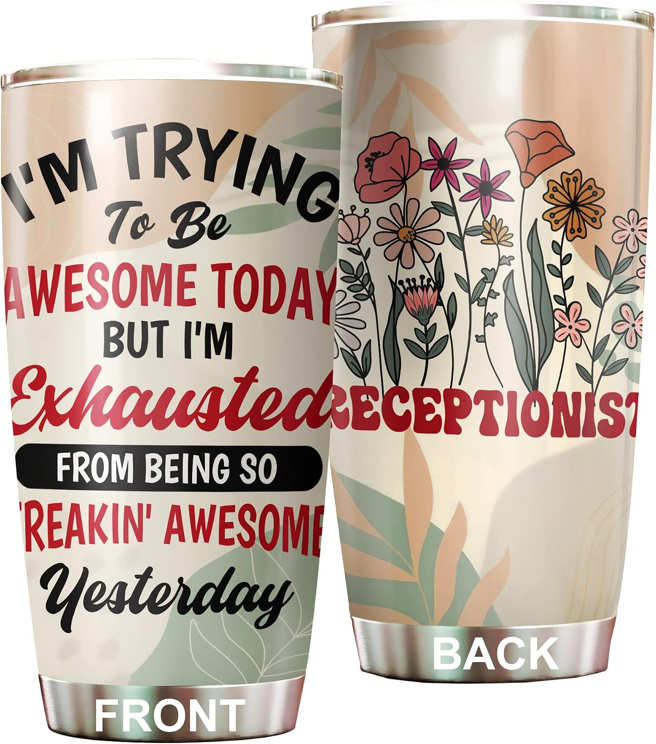 Office Tumbler Stainless Steel 20oz Straw Lid, Funny Front Desk Gifts Bulk For Birthday Christmas, National Receptionists Day Gifts For Women Men Coffee Cup