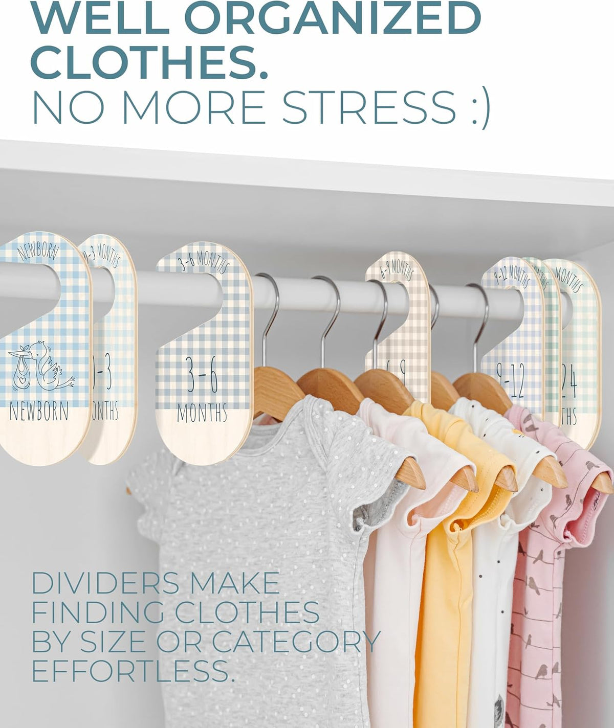 Baby Clothes Dividers For Closet - Wooden Baby Clothes Organizer Dividers for Boy & Girl, 8 Baby Closet Dividers by Size - Ideal Clothing Organizers