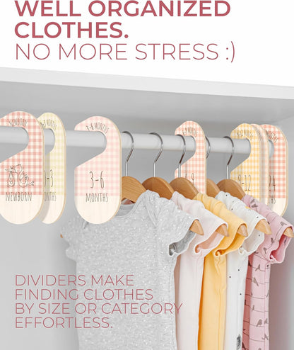 Baby Clothes Dividers For Closet - Wooden Baby Clothes Organizer Dividers for Boy & Girl, 8 Baby Closet Dividers by Size - Ideal Clothing Organizers