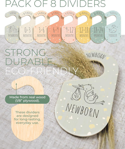 Baby Clothes Dividers For Closet - Wooden Baby Clothes Organizer Dividers for Boy & Girl, 8 Baby Closet Dividers by Size - Ideal Clothing Organizers