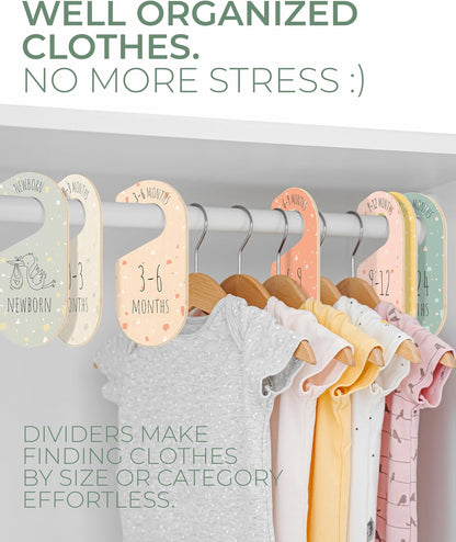 Baby Clothes Dividers For Closet - Wooden Baby Clothes Organizer Dividers for Boy & Girl, 8 Baby Closet Dividers by Size - Ideal Clothing Organizers