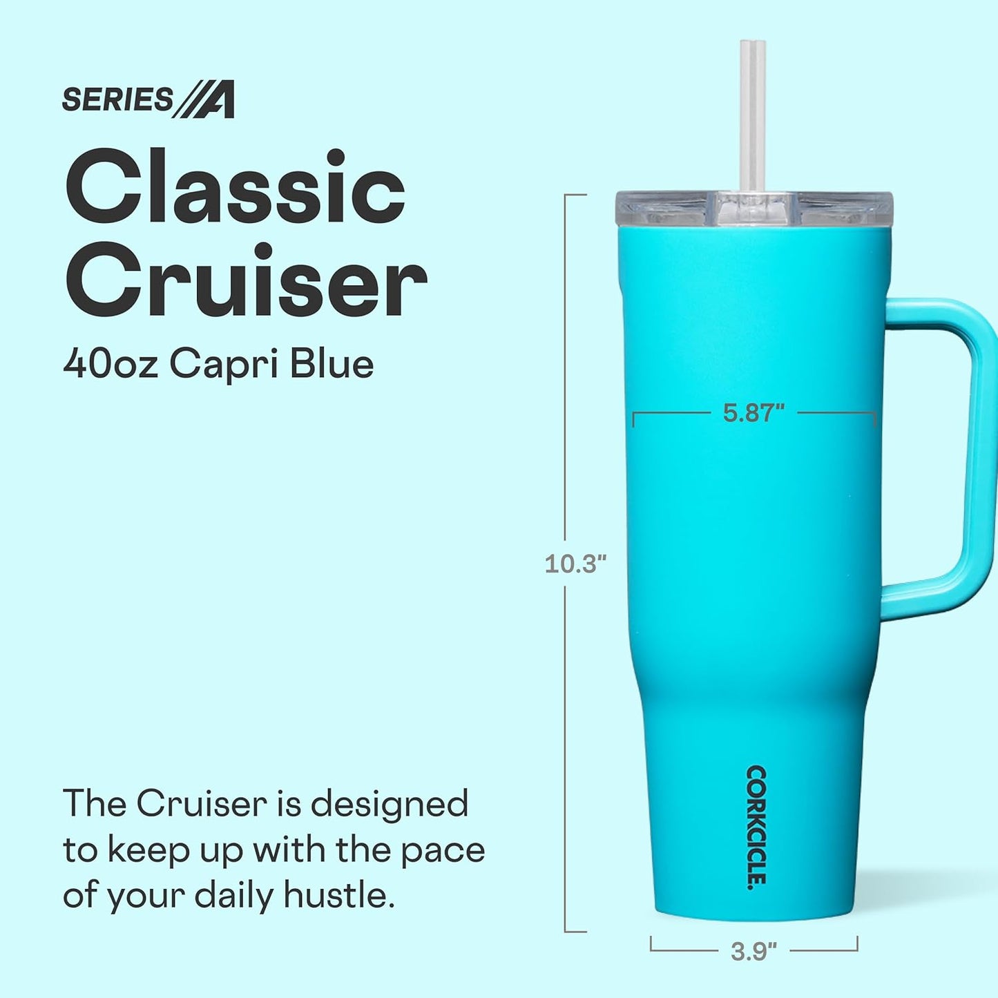 Cruiser Insulated Tumbler - Keeps Drinks Cold 20 Hours - Triple-Insulated Stainless Steel - Spill-Proof Lid - Summer Drinkware Gift - Keeps Drinks Ice Cold - 40 oz - Gloss Powder Blue
