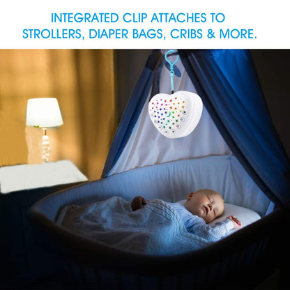 A13 White Noise Machine & Baby Sleep Soother with 15 Soothing Sounds & Projector Night Light Music Box, Cry Sensor, Rechargeable, Portable for Newborns, Toddlers, Attaches to Crib
