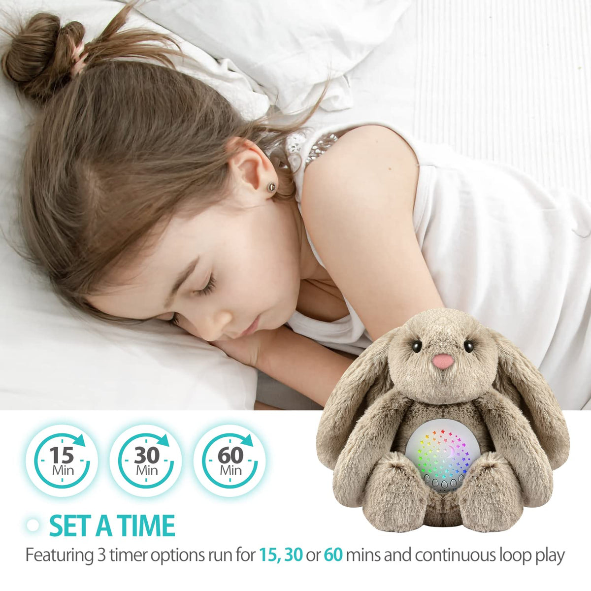 A13 White Noise Machine & Baby Sleep Soother with 15 Soothing Sounds & Projector Night Light Music Box, Cry Sensor, Rechargeable, Portable for Newborns, Toddlers, Attaches to Crib