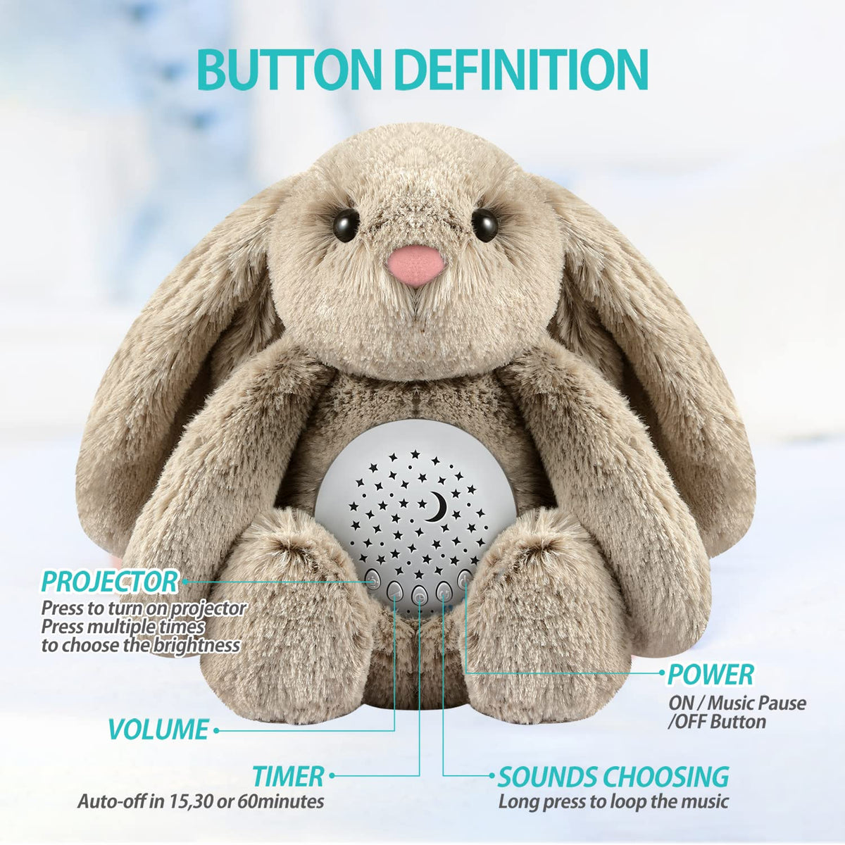 A13 White Noise Machine & Baby Sleep Soother with 15 Soothing Sounds & Projector Night Light Music Box, Cry Sensor, Rechargeable, Portable for Newborns, Toddlers, Attaches to Crib