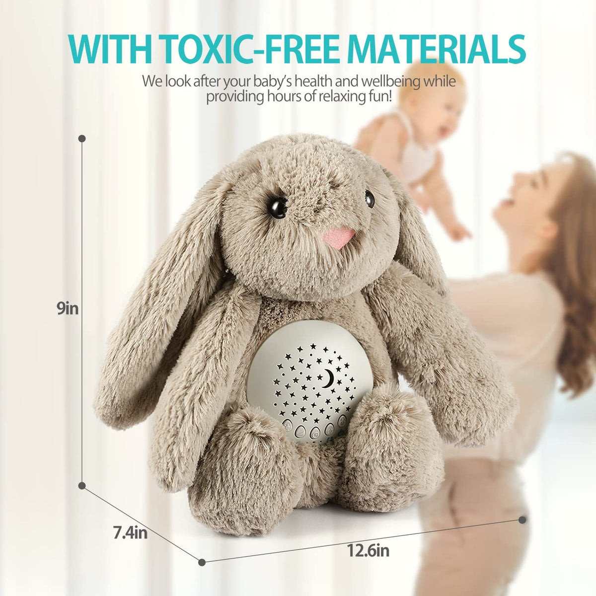A13 White Noise Machine & Baby Sleep Soother with 15 Soothing Sounds & Projector Night Light Music Box, Cry Sensor, Rechargeable, Portable for Newborns, Toddlers, Attaches to Crib