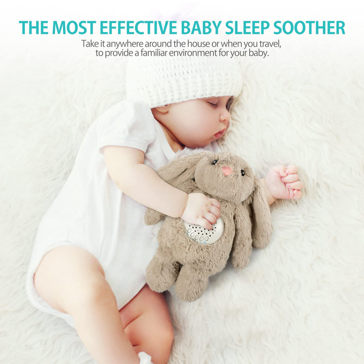 A13 White Noise Machine & Baby Sleep Soother with 15 Soothing Sounds & Projector Night Light Music Box, Cry Sensor, Rechargeable, Portable for Newborns, Toddlers, Attaches to Crib