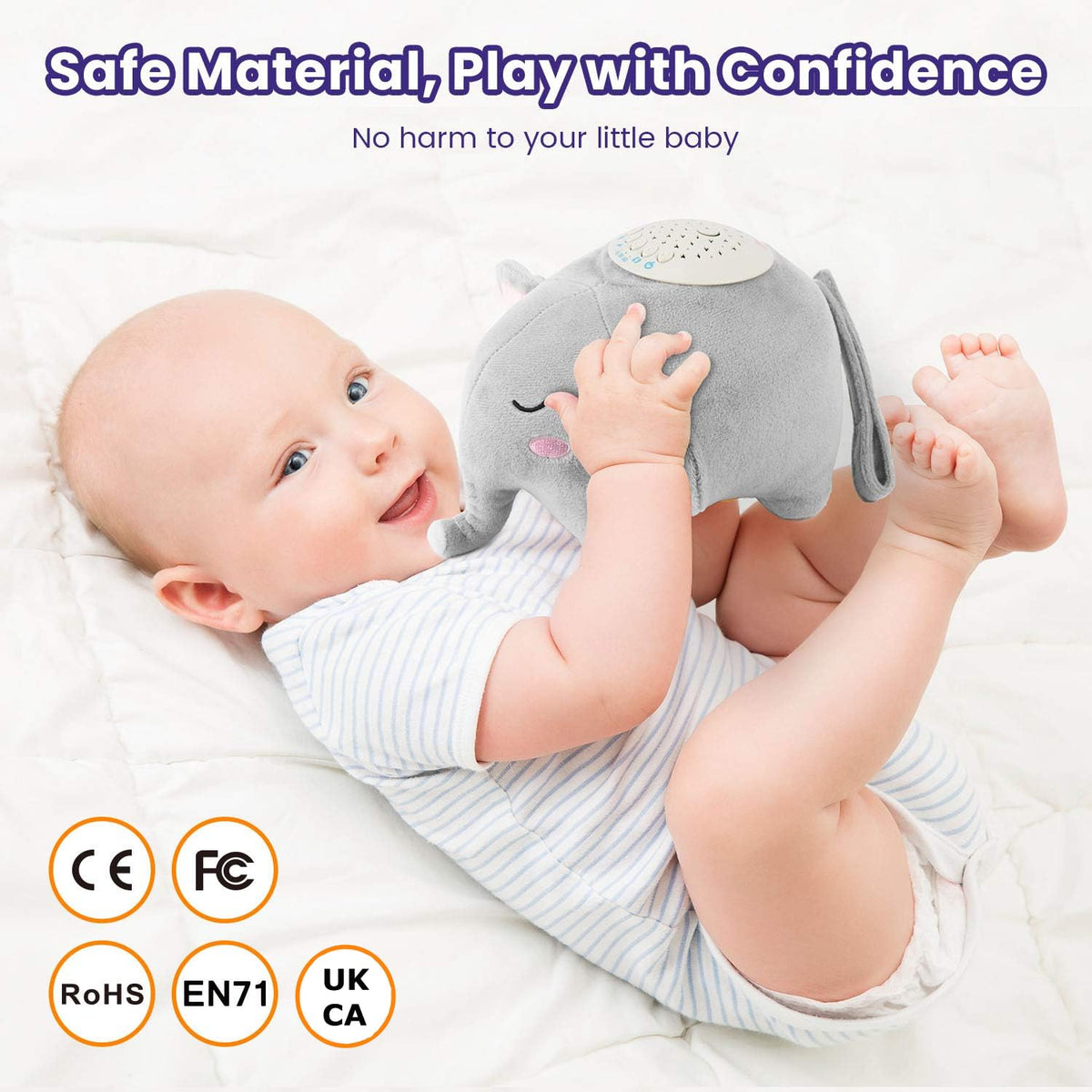 A13 White Noise Machine & Baby Sleep Soother with 15 Soothing Sounds & Projector Night Light Music Box, Cry Sensor, Rechargeable, Portable for Newborns, Toddlers, Attaches to Crib