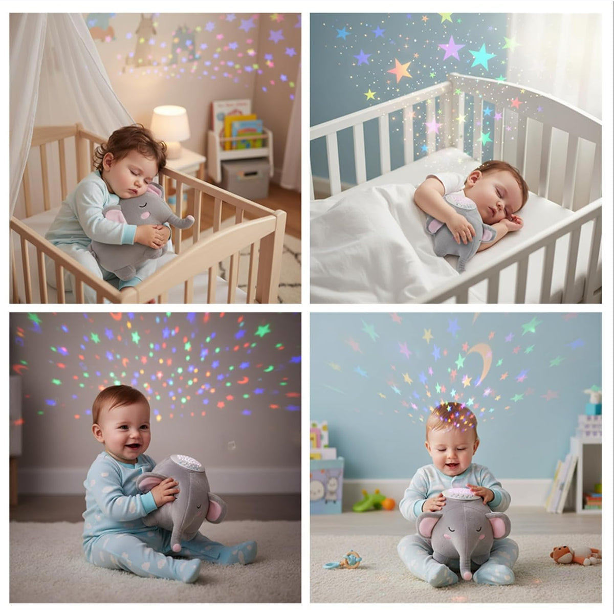 A13 White Noise Machine & Baby Sleep Soother with 15 Soothing Sounds & Projector Night Light Music Box, Cry Sensor, Rechargeable, Portable for Newborns, Toddlers, Attaches to Crib